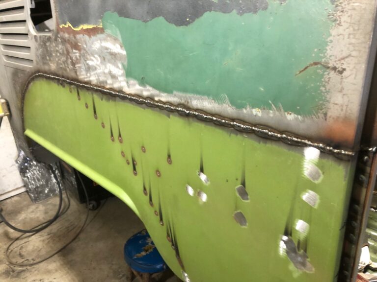 1965 21 window deluxe vw bus wheel well replacement silver lining auto restoration oregon