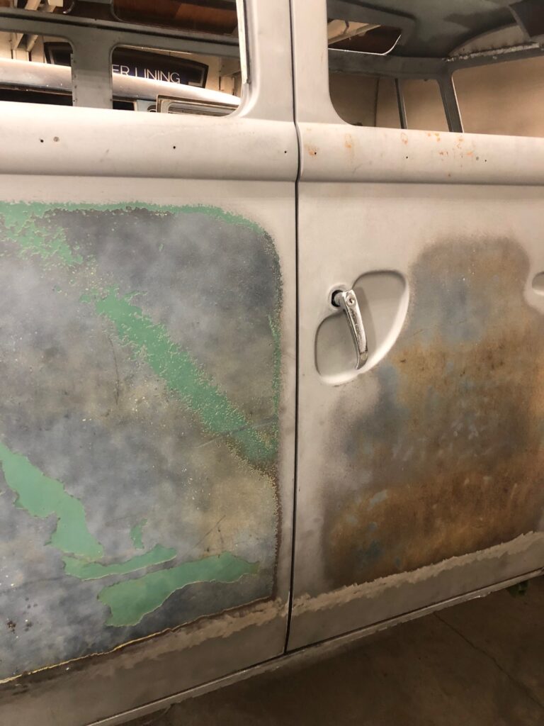 1965 21 window deluxe vw bus wheel well replacement silver lining auto restoration oregon