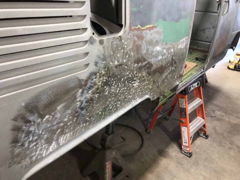 1965 21 window deluxe vw bus wheel well replacement silver lining auto restoration oregon