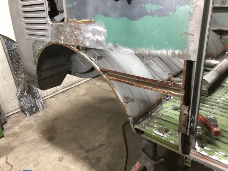 1965 21 window deluxe vw bus wheel well replacement silver lining auto restoration oregon