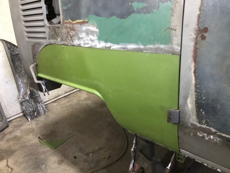 1965 21 window deluxe vw bus wheel well replacement silver lining auto restoration oregon