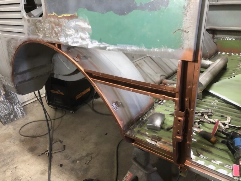 1965 21 window deluxe vw bus wheel well replacement silver lining auto restoration oregon