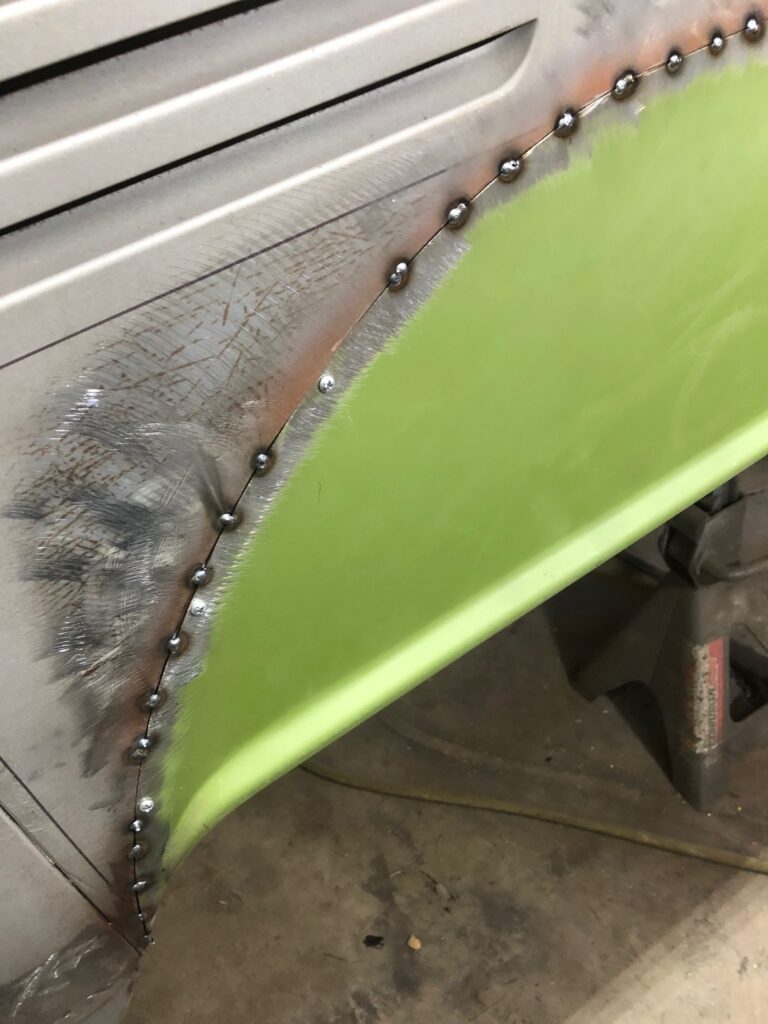 1965 21 window deluxe vw bus wheel well replacement silver lining auto restoration oregon