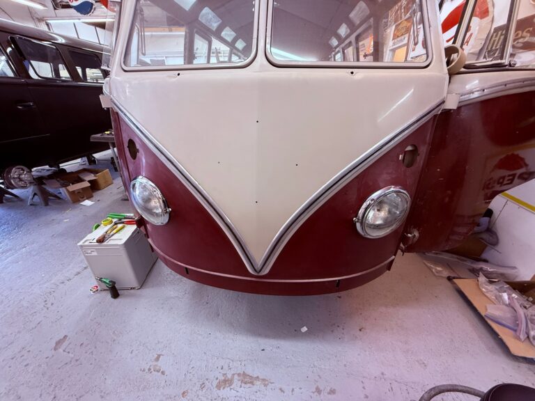 1966 21 window deluxe vw bus assembly continues silver lining auto restoration oregon