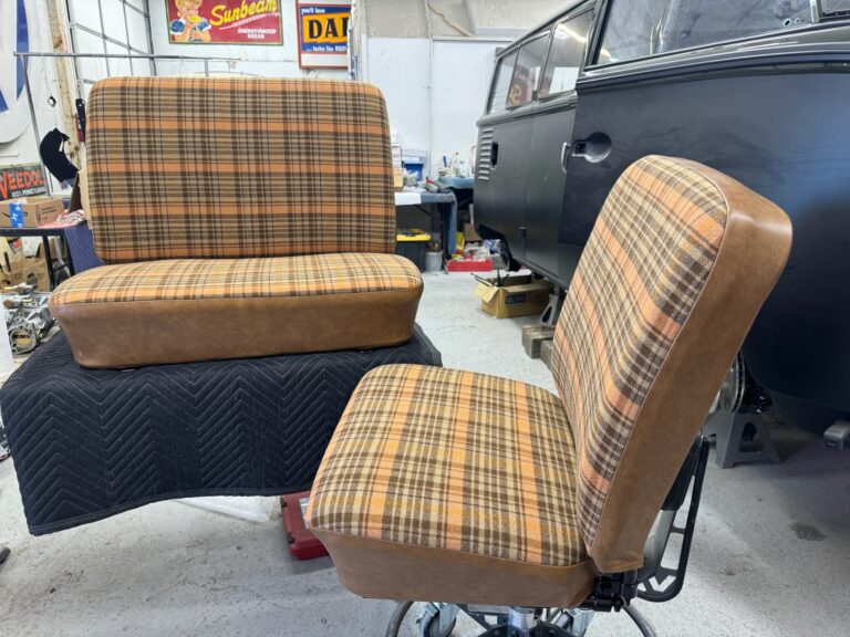 1966 21 window deluxe vw bus camper interior silver lining auto restoration oregon