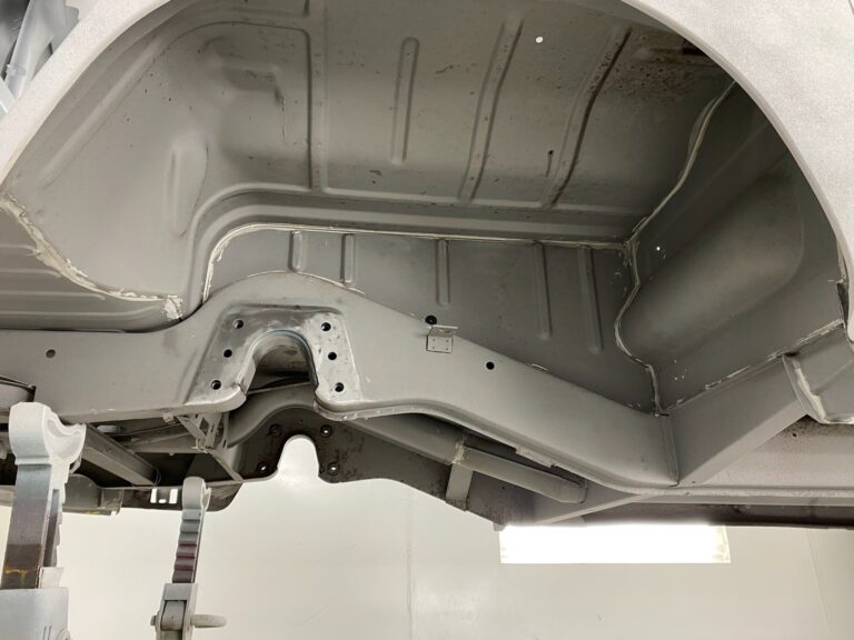 1966 vw microbus interior and underbody in primer silver lining auto restoration oregon