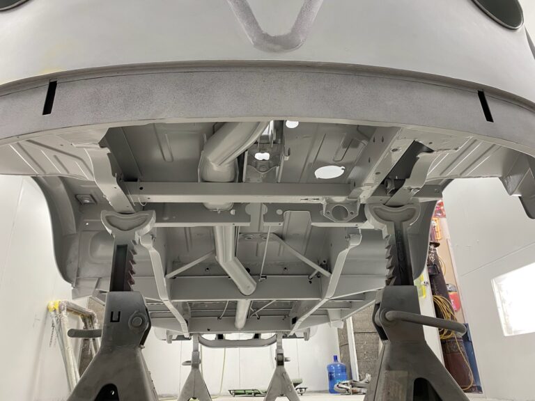 1966 vw microbus interior and underbody in primer silver lining auto restoration oregon