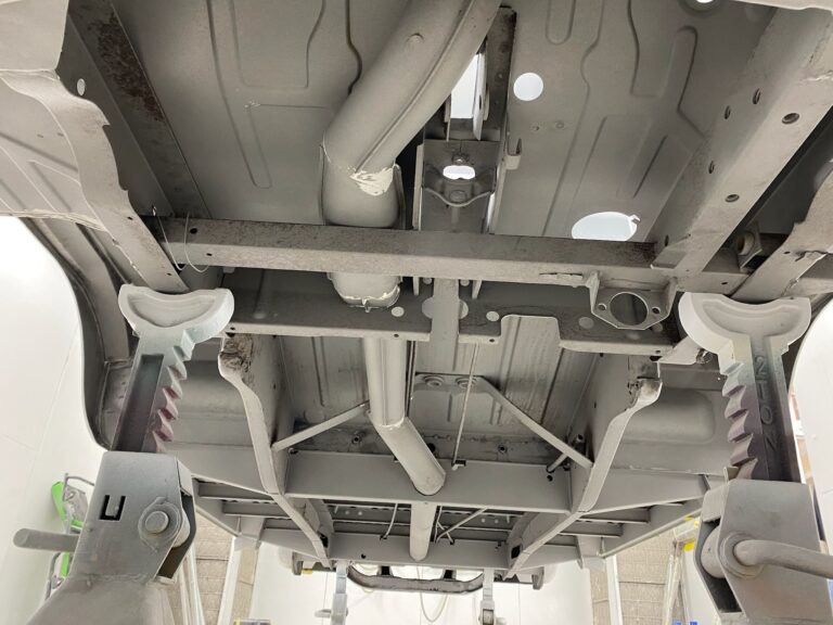 1966 vw microbus interior and underbody in primer silver lining auto restoration oregon