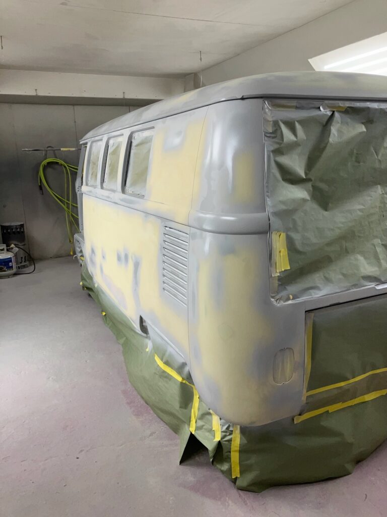 1966 vw microbus body in epoxy post body work silver lining auto restoration oregon