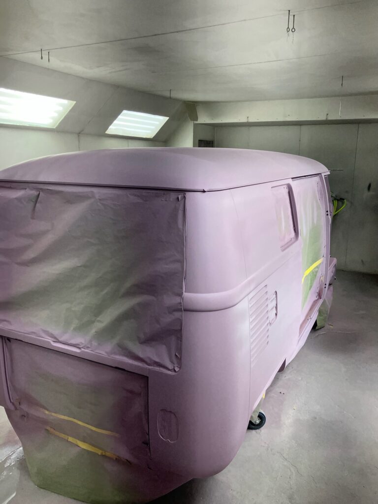 1966 vw microbus body in epoxy post body work silver lining auto restoration oregon