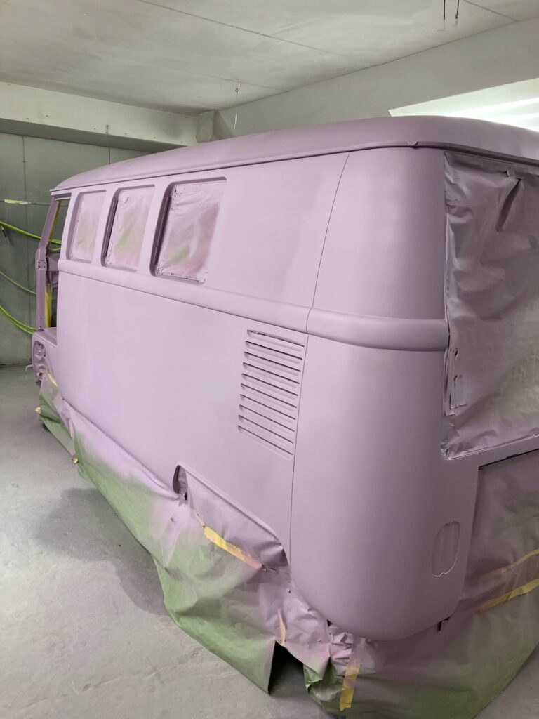 1966 vw microbus body in epoxy post body work silver lining auto restoration oregon