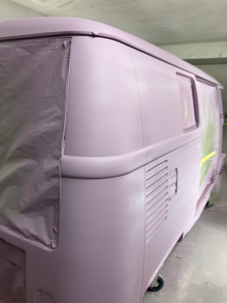 1966 vw microbus body in epoxy post body work silver lining auto restoration oregon