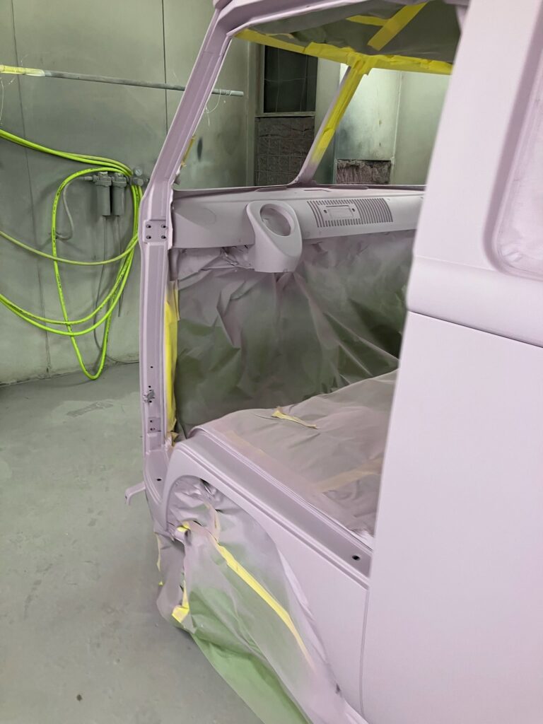 1966 vw microbus body in epoxy post body work silver lining auto restoration oregon