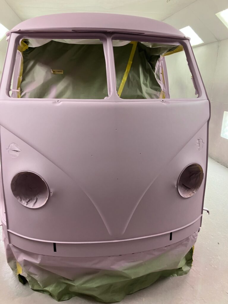 1966 vw microbus body in epoxy post body work silver lining auto restoration oregon