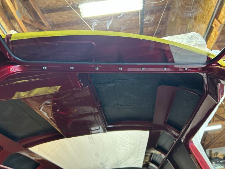 1959 vw panel bus bumpers in paint and safari window install silver lining auto restoration oregon