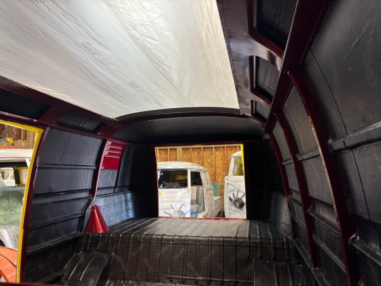 1959 vw panel bus sound deadening silver lining auto restoration oregon