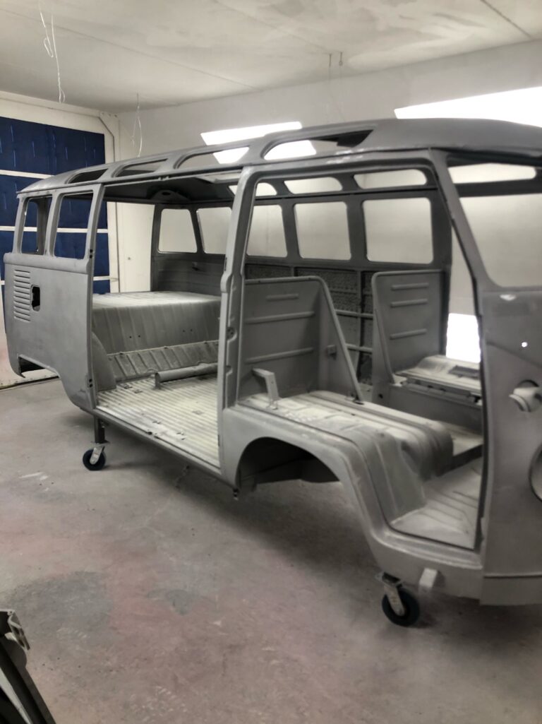 1963 23 window mouse grey deluxe bus body in epoxy silver lining auto restoration oregon
