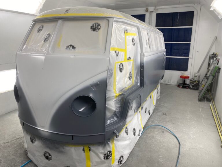 1963 23 window mouse grey deluxe bus main body in paint silver lining auto restoration oregon