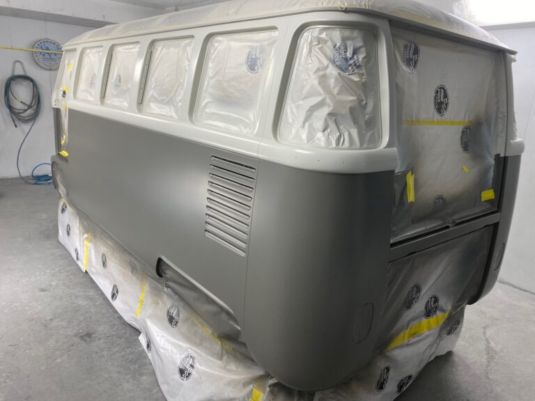 1963 23 window mouse grey deluxe bus main body in paint silver lining auto restoration oregon