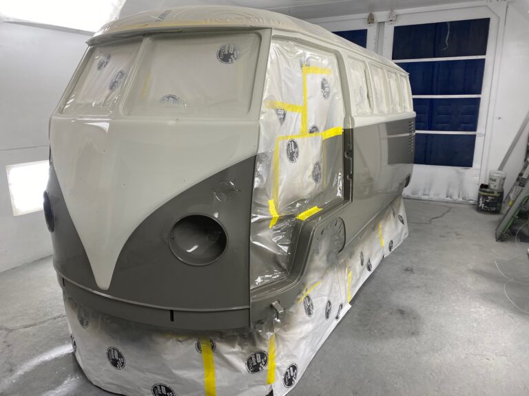 1963 23 window mouse grey deluxe bus main body in paint silver lining auto restoration oregon