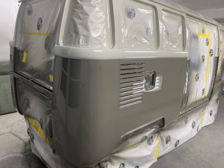 1963 23 window mouse grey deluxe bus main body in paint silver lining auto restoration oregon