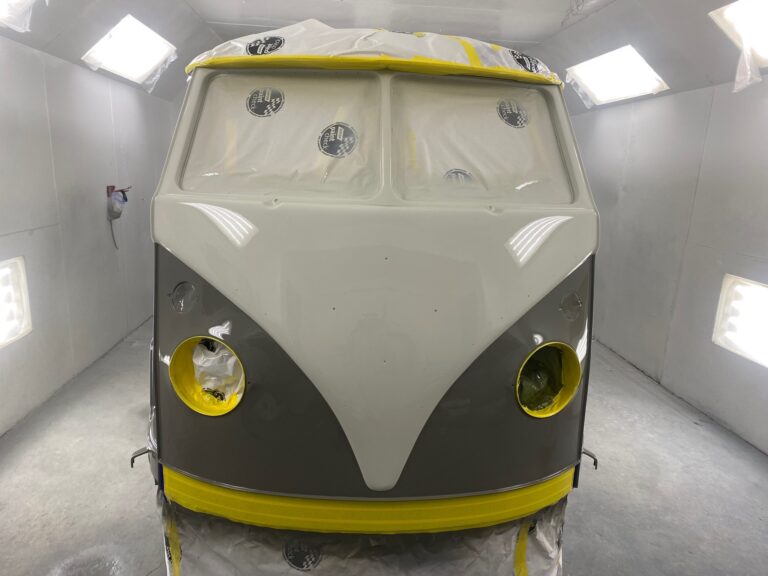 1963 23 window mouse grey deluxe bus main body in paint silver lining auto restoration oregon