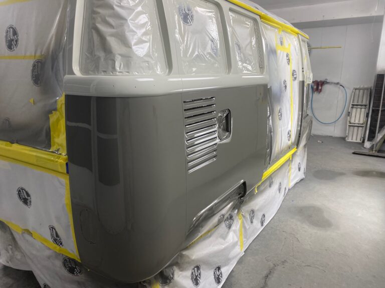 1963 23 window mouse grey deluxe bus main body in paint silver lining auto restoration oregon