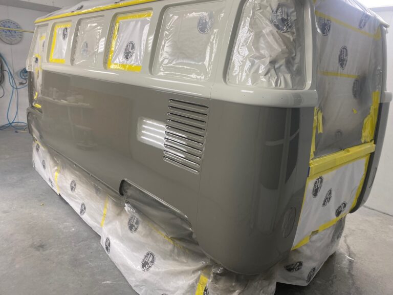 1963 23 window mouse grey deluxe bus main body in paint silver lining auto restoration oregon