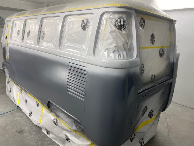 1963 23 window mouse grey deluxe bus main body in paint silver lining auto restoration oregon