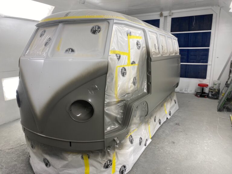 1963 23 window mouse grey deluxe bus main body in paint silver lining auto restoration oregon