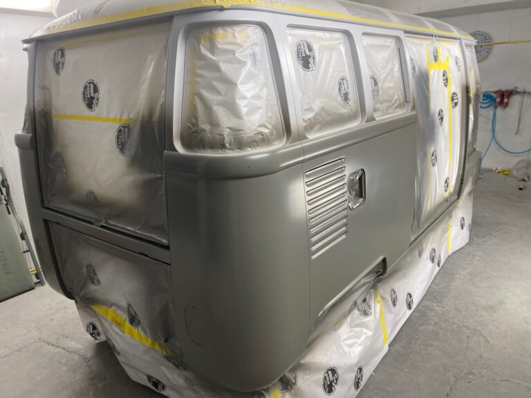 1963 23 window mouse grey deluxe bus main body in paint silver lining auto restoration oregon