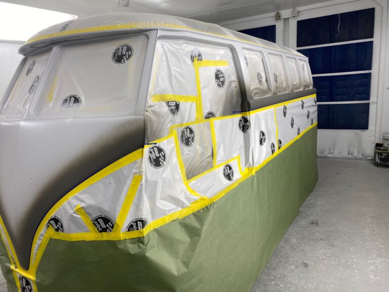 1963 23 window mouse grey deluxe bus main body in paint silver lining auto restoration oregon