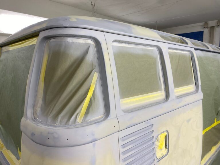 1963 23 window mouse grey deluxe bus body work into primer silver lining auto restoration oregon