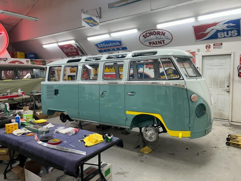 1963 23 window deluxe vw bus deluxe trim install silver lining auto restoration oregon