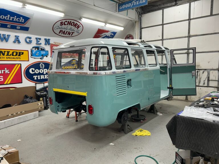 1963 23 window deluxe vw bus deluxe trim install silver lining auto restoration oregon