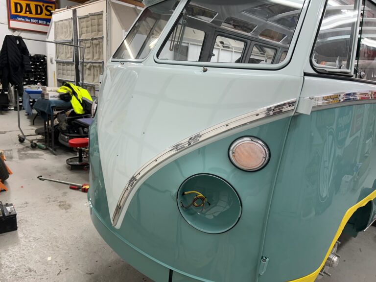 1963 23 window deluxe vw bus deluxe trim install silver lining auto restoration oregon