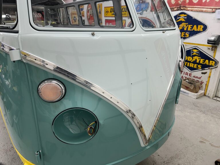 1963 23 window deluxe vw bus deluxe trim install silver lining auto restoration oregon