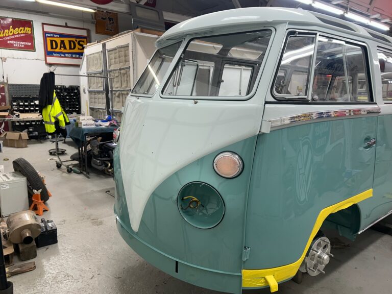 1963 23 window deluxe vw bus deluxe trim install silver lining auto restoration oregon