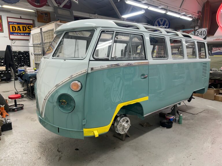 1963 23 window deluxe vw bus deluxe trim install silver lining auto restoration oregon