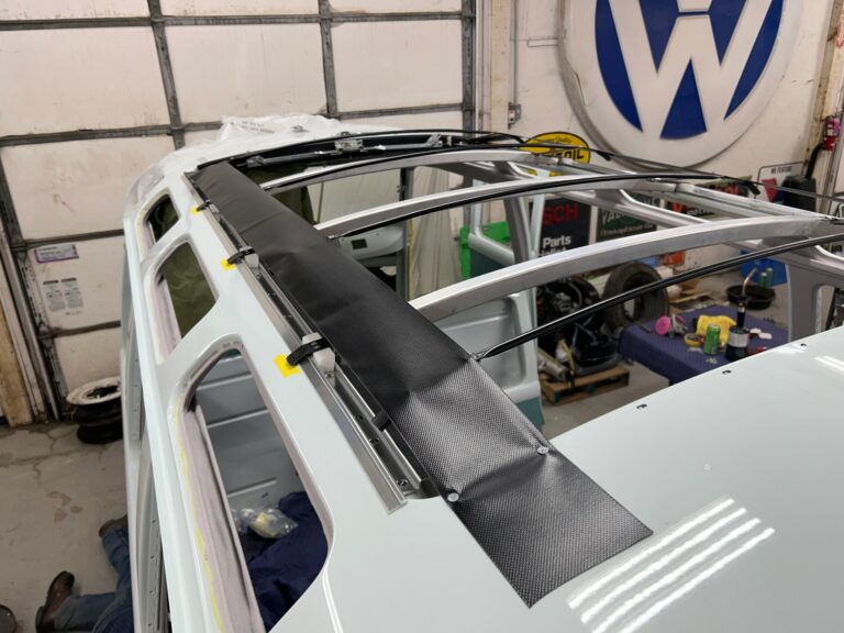 1963 23 window vw deluxe bus ragtop and glass install silver lining auto restoration oregon