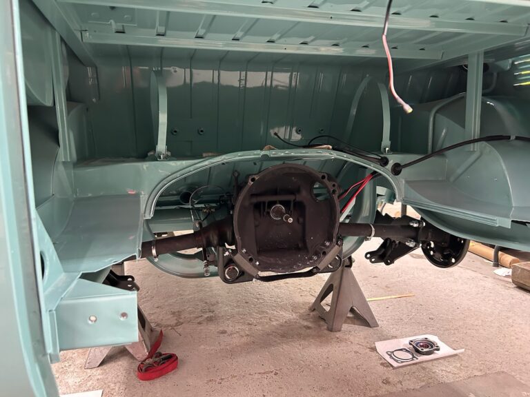 1963 23 window deluxe vw bus transaxle install silver lining auto restoration oregon