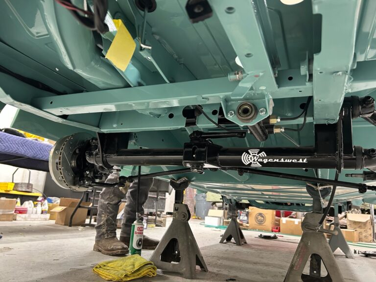 1963 23 window deluxe vw bus transaxle install silver lining auto restoration oregon