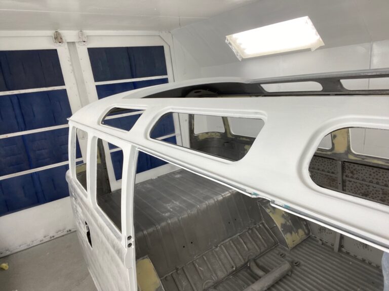 1963 23 window mouse grey deluxe bus roof in paint silver lining auto restoration oregon