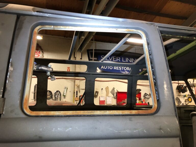 1963 23 window deluxe mouse grey bus safari windows silver lining auto restoration oregon