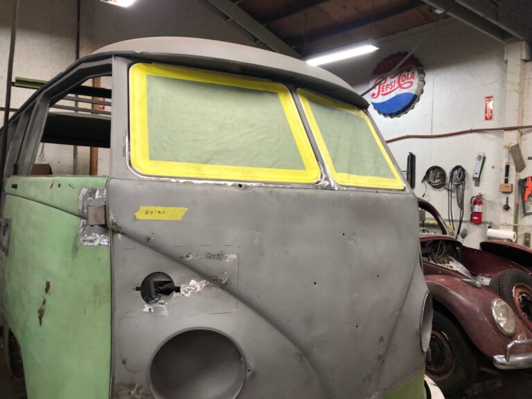 1963 23 window deluxe mouse grey bus safari windows silver lining auto restoration oregon