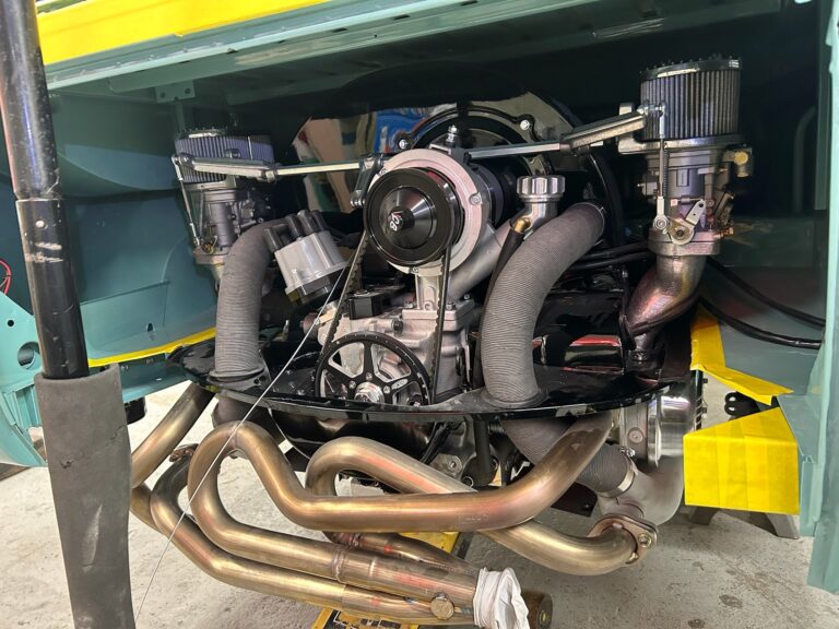 1963 23 window deluxe vw bus engine install silver lining auto restoration oregon