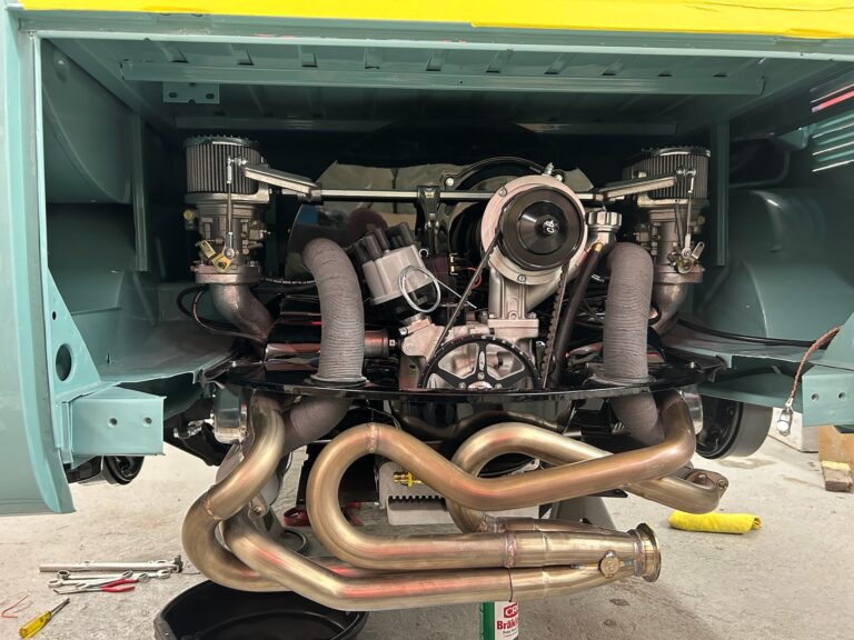 1963 23 window deluxe vw bus engine install silver lining auto restoration oregon