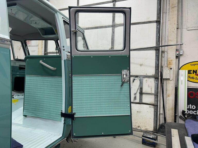 1963 23 window deluxe vw bus interior install continued silver lining auto restoration oregon