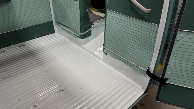 1963 23 window deluxe vw bus interior install continued silver lining auto restoration oregon