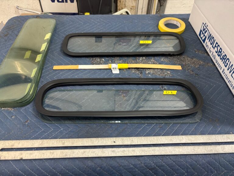 1963 23 window deluxe vw bus skylight window install silver lining auto restoration oregon